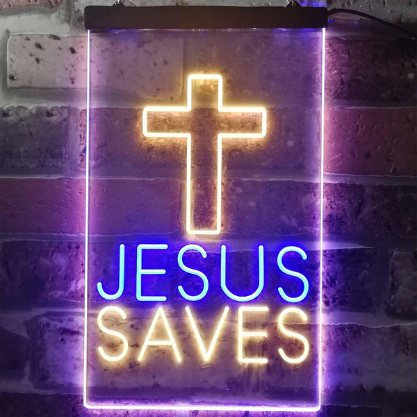 ADVPRO Cross Jesus Saves Home Decoration  Dual Color LED Neon Sign st6-i3253 - Blue & Yellow