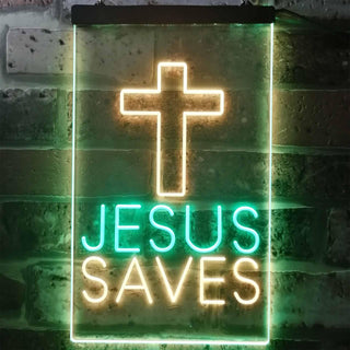 ADVPRO Cross Jesus Saves Home Decoration  Dual Color LED Neon Sign st6-i3253 - Green & Yellow