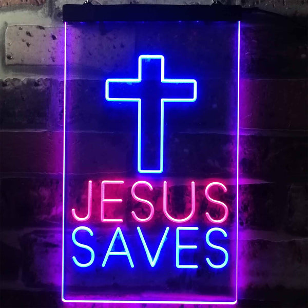 ADVPRO Cross Jesus Saves Home Decoration  Dual Color LED Neon Sign st6-i3253 - Red & Blue