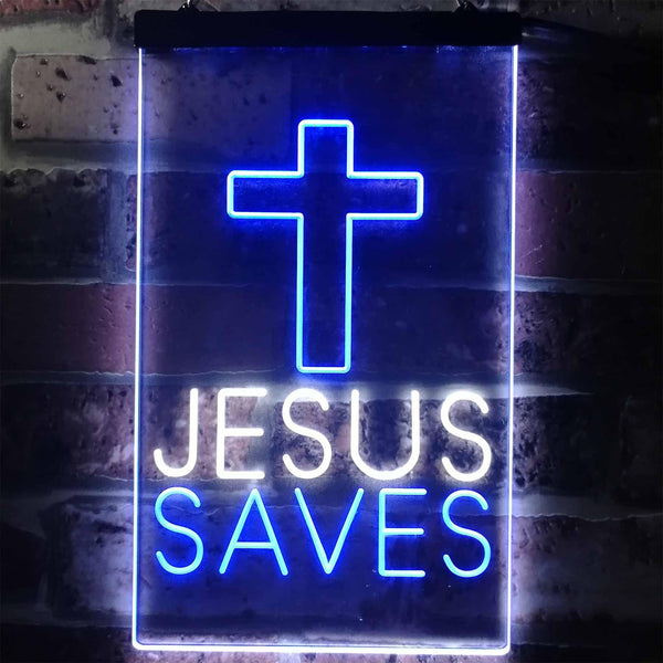 ADVPRO Cross Jesus Saves Home Decoration  Dual Color LED Neon Sign st6-i3253 - White & Blue