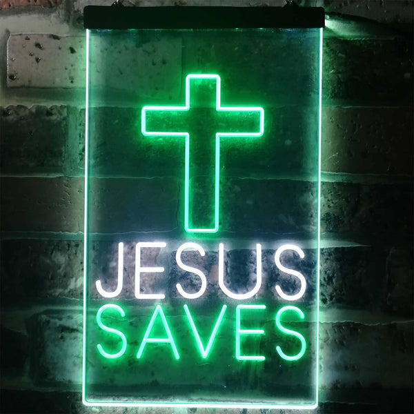 ADVPRO Cross Jesus Saves Home Decoration  Dual Color LED Neon Sign st6-i3253 - White & Green