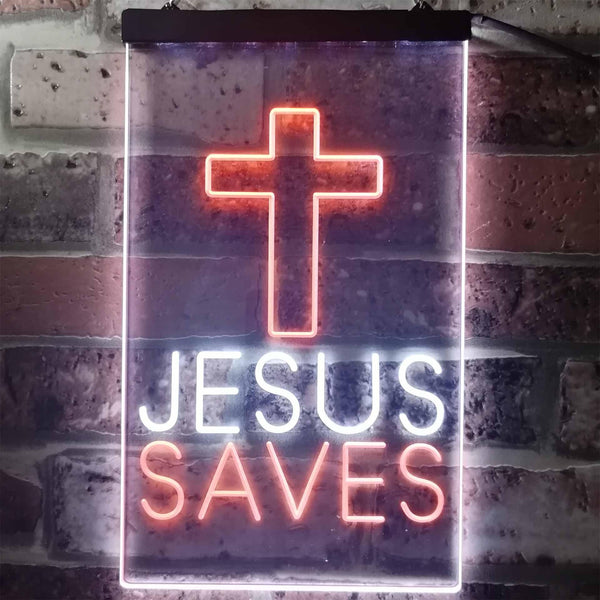ADVPRO Cross Jesus Saves Home Decoration  Dual Color LED Neon Sign st6-i3253 - White & Orange