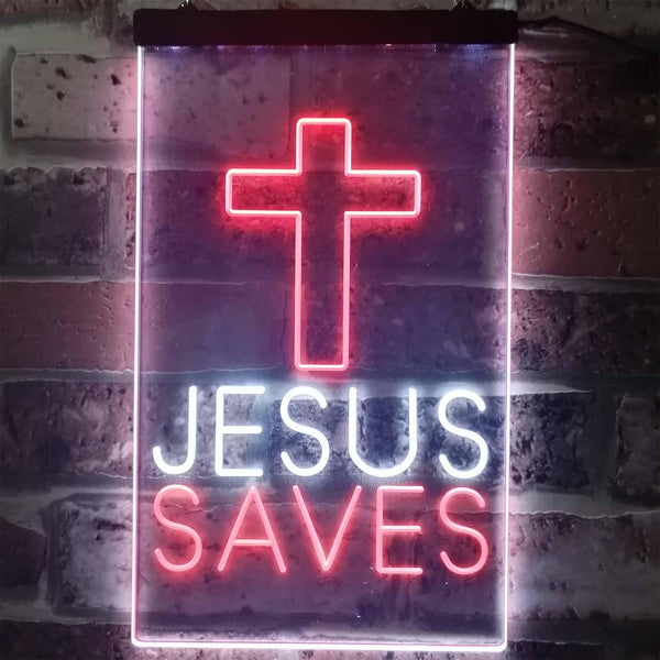 ADVPRO Cross Jesus Saves Home Decoration  Dual Color LED Neon Sign st6-i3253 - White & Red