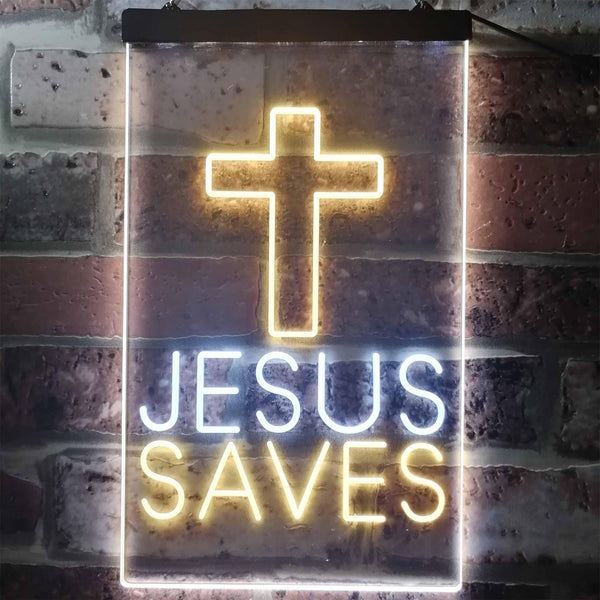 ADVPRO Cross Jesus Saves Home Decoration  Dual Color LED Neon Sign st6-i3253 - White & Yellow