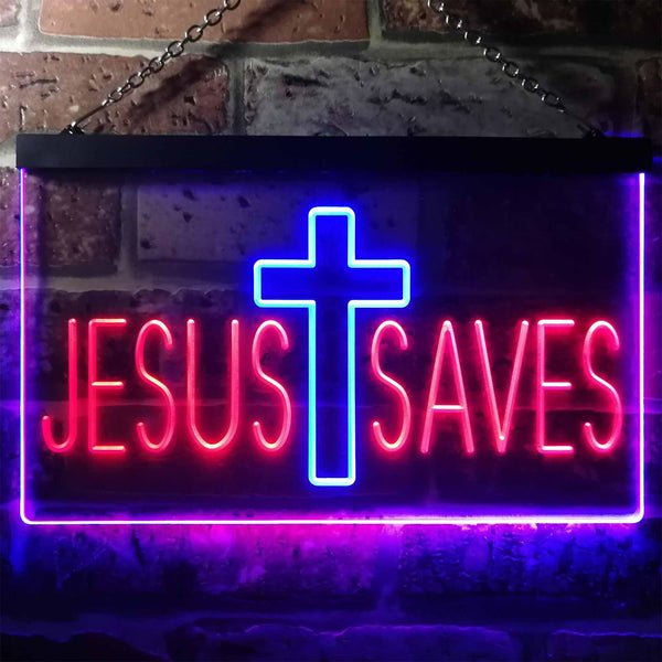 ADVPRO Jesus Saves Cross Dual Color LED Neon Sign st6-i3254 - Blue & Red