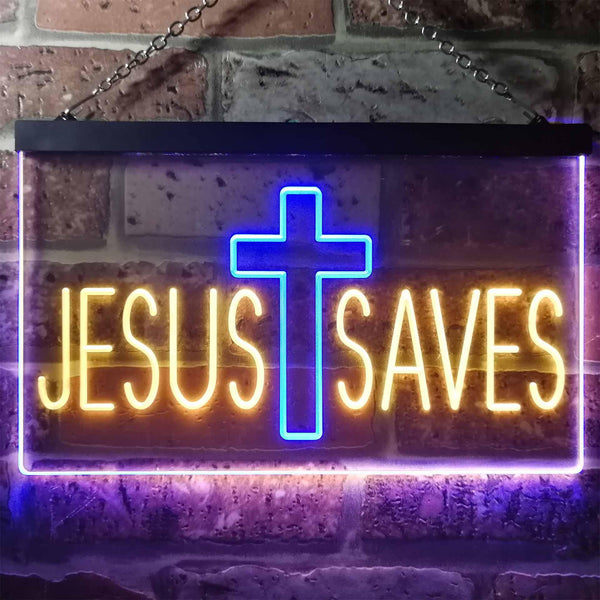 ADVPRO Jesus Saves Cross Dual Color LED Neon Sign st6-i3254 - Blue & Yellow