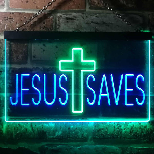ADVPRO Jesus Saves Cross Dual Color LED Neon Sign st6-i3254 - Green & Blue