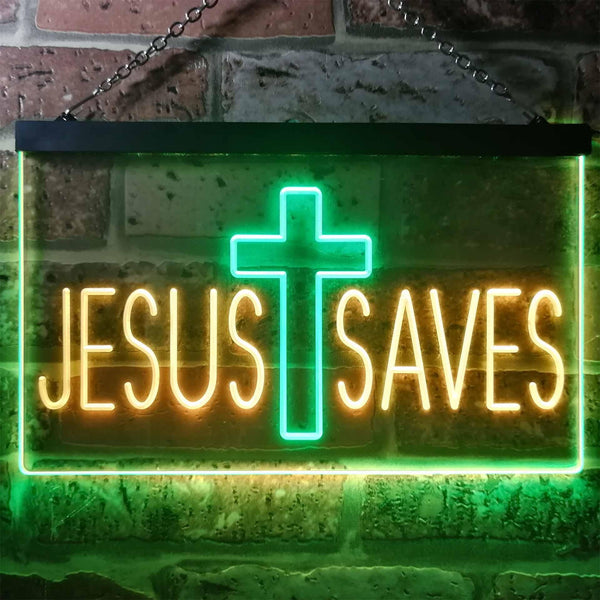 ADVPRO Jesus Saves Cross Dual Color LED Neon Sign st6-i3254 - Green & Yellow