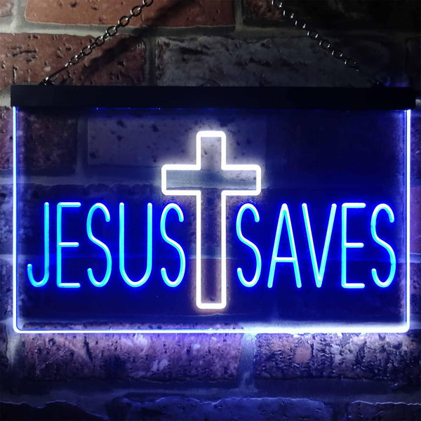 ADVPRO Jesus Saves Cross Dual Color LED Neon Sign st6-i3254 - White & Blue