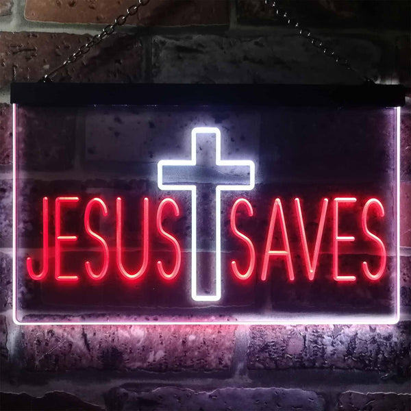 ADVPRO Jesus Saves Cross Dual Color LED Neon Sign st6-i3254 - White & Red