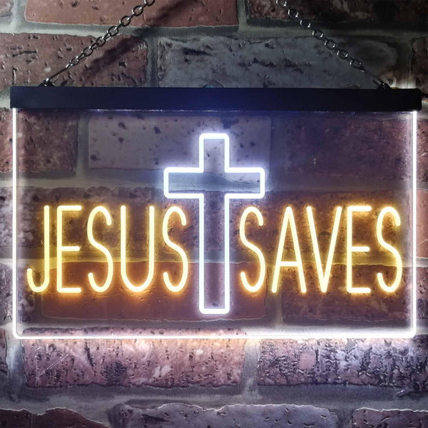 ADVPRO Jesus Saves Cross Dual Color LED Neon Sign st6-i3254 - White & Yellow