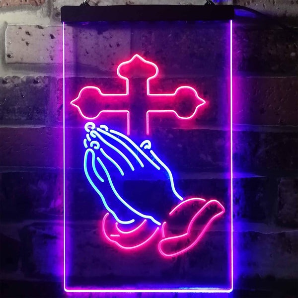 ADVPRO Praying Hands Cross Display  Dual Color LED Neon Sign st6-i3262 - Blue & Red