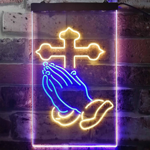 ADVPRO Praying Hands Cross Display  Dual Color LED Neon Sign st6-i3262 - Blue & Yellow