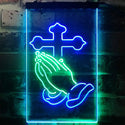 ADVPRO Praying Hands Cross Display  Dual Color LED Neon Sign st6-i3262 - Green & Blue