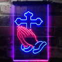 ADVPRO Praying Hands Cross Display  Dual Color LED Neon Sign st6-i3262 - Red & Blue