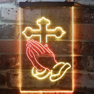 ADVPRO Praying Hands Cross Display  Dual Color LED Neon Sign st6-i3262 - Red & Yellow