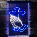 ADVPRO Praying Hands Cross Display  Dual Color LED Neon Sign st6-i3262 - White & Blue