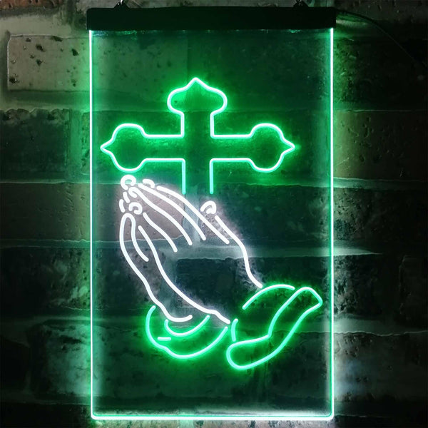 ADVPRO Praying Hands Cross Display  Dual Color LED Neon Sign st6-i3262 - White & Green