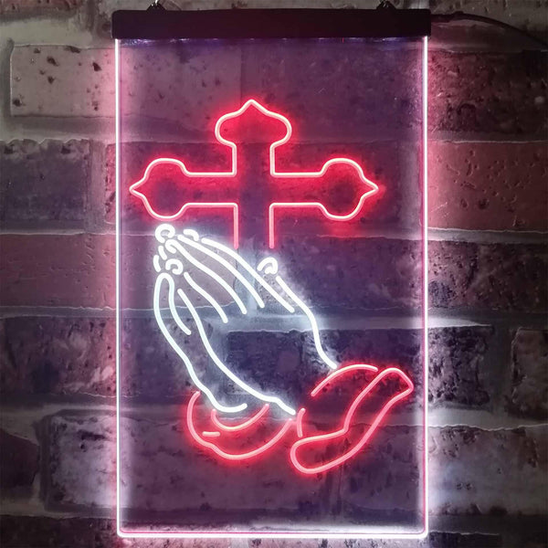 ADVPRO Praying Hands Cross Display  Dual Color LED Neon Sign st6-i3262 - White & Red