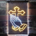ADVPRO Praying Hands Cross Display  Dual Color LED Neon Sign st6-i3262 - White & Yellow