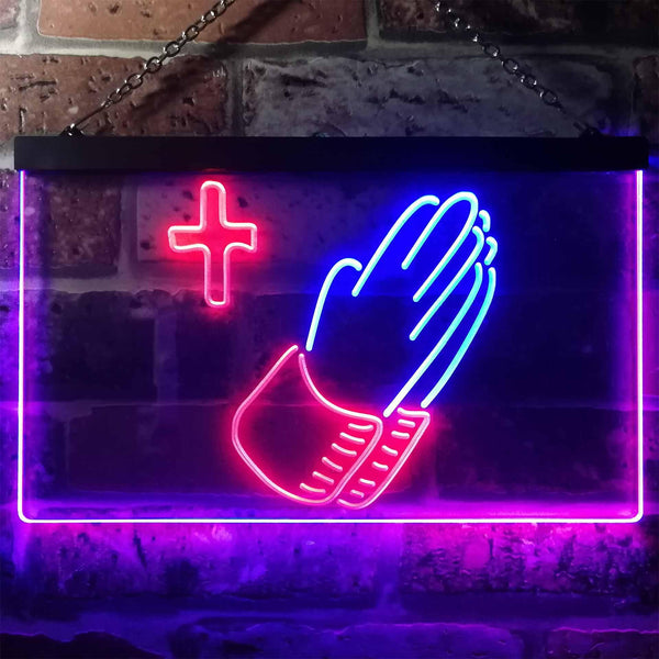 ADVPRO Praying Hands Cross Dual Color LED Neon Sign st6-i3263 - Blue & Red