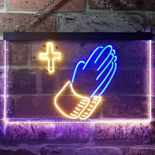 ADVPRO Praying Hands Cross Dual Color LED Neon Sign st6-i3263 - Blue & Yellow