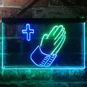 ADVPRO Praying Hands Cross Dual Color LED Neon Sign st6-i3263 - Green & Blue