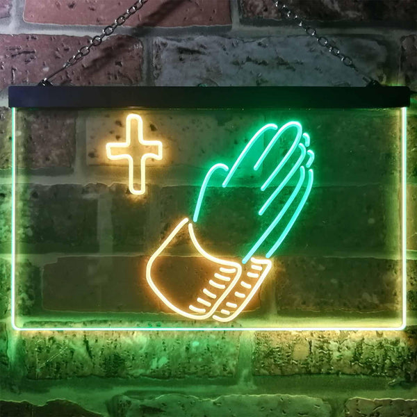 ADVPRO Praying Hands Cross Dual Color LED Neon Sign st6-i3263 - Green & Yellow