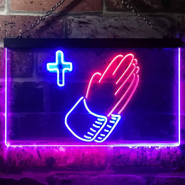 ADVPRO Praying Hands Cross Dual Color LED Neon Sign st6-i3263 - Red & Blue