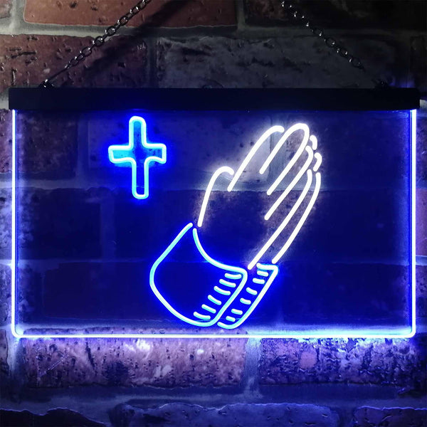 ADVPRO Praying Hands Cross Dual Color LED Neon Sign st6-i3263 - White & Blue