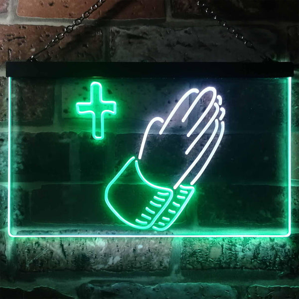 ADVPRO Praying Hands Cross Dual Color LED Neon Sign st6-i3263 - White & Green