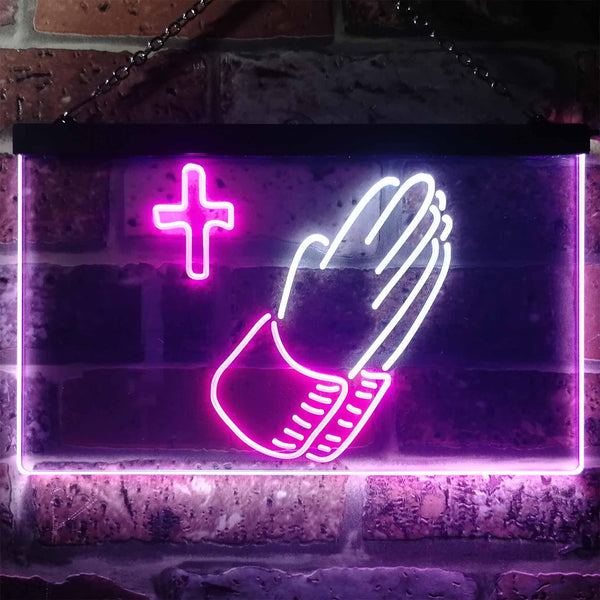 ADVPRO Praying Hands Cross Dual Color LED Neon Sign st6-i3263 - White & Purple