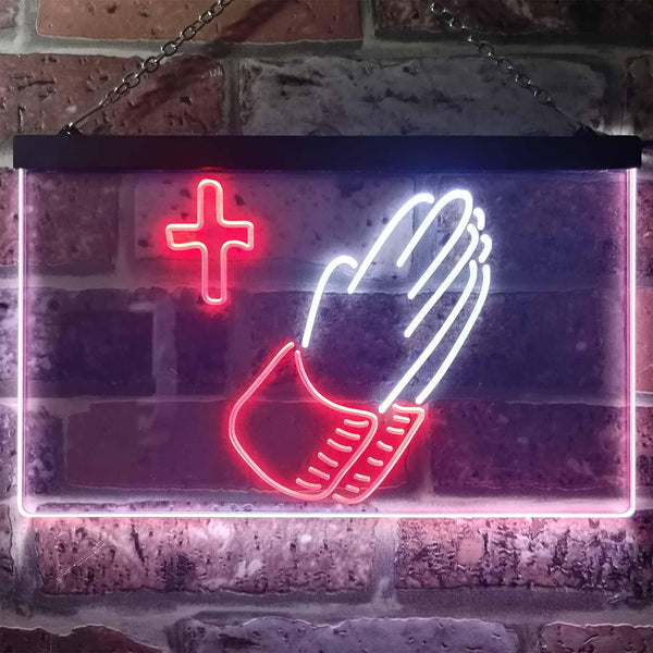 ADVPRO Praying Hands Cross Dual Color LED Neon Sign st6-i3263 - White & Red