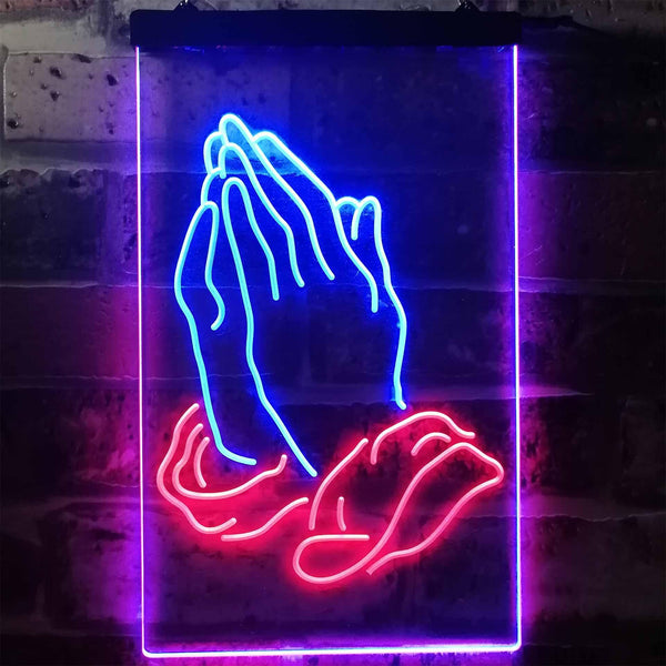 ADVPRO Praying Hands Home Display  Dual Color LED Neon Sign st6-i3264 - Red & Blue