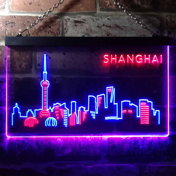 ADVPRO Shanghai City Skyline Silhouette Dual Color LED Neon Sign st6-i3272 - Blue & Red
