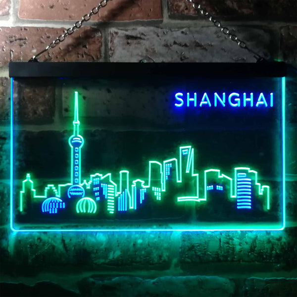 ADVPRO Shanghai City Skyline Silhouette Dual Color LED Neon Sign st6-i3272 - Green & Blue