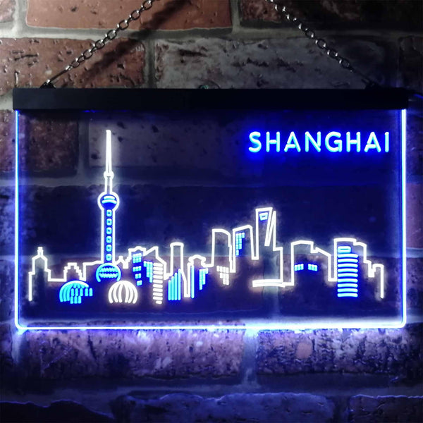 ADVPRO Shanghai City Skyline Silhouette Dual Color LED Neon Sign st6-i3272 - White & Blue