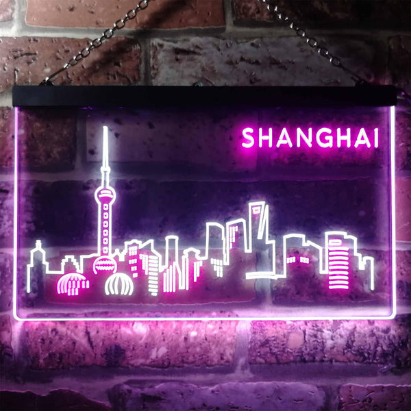 ADVPRO Shanghai City Skyline Silhouette Dual Color LED Neon Sign st6-i3272 - White & Purple