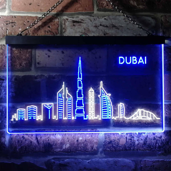 ADVPRO Dubai City Skyline Silhouette Dual Color LED Neon Sign st6-i3274 - White & Blue