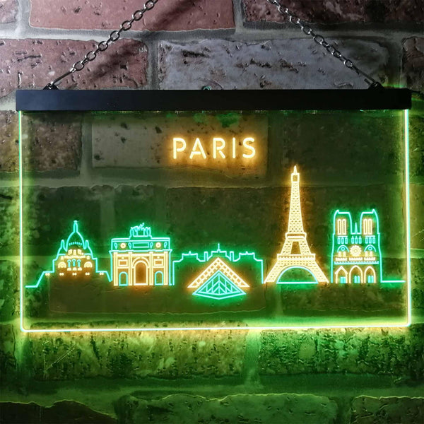 ADVPRO Paris City Skyline Silhouette Dual Color LED Neon Sign st6-i3276 - Green & Yellow