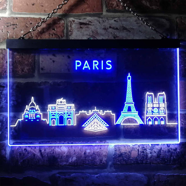 ADVPRO Paris City Skyline Silhouette Dual Color LED Neon Sign st6-i3276 - White & Blue