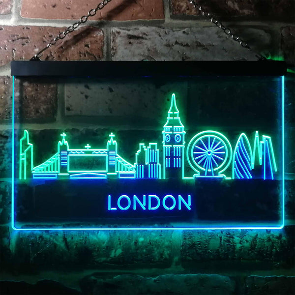 ADVPRO London City Skyline Silhouette Dual Color LED Neon Sign st6-i3277 - Green & Blue