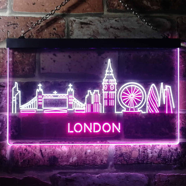 ADVPRO London City Skyline Silhouette Dual Color LED Neon Sign st6-i3277 - White & Purple