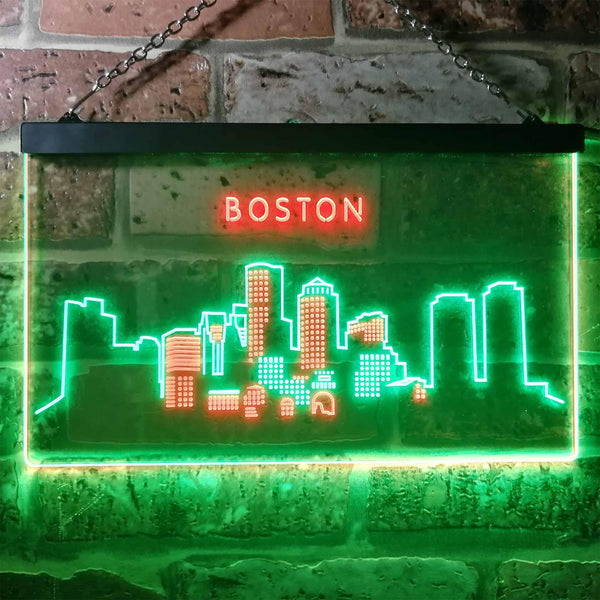 ADVPRO Boston City Skyline Silhouette Dual Color LED Neon Sign st6-i3278 - Green & Red