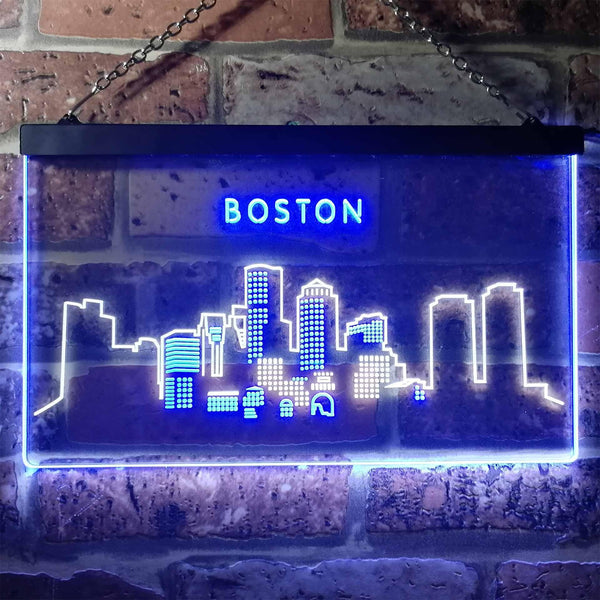 ADVPRO Boston City Skyline Silhouette Dual Color LED Neon Sign st6-i3278 - White & Blue