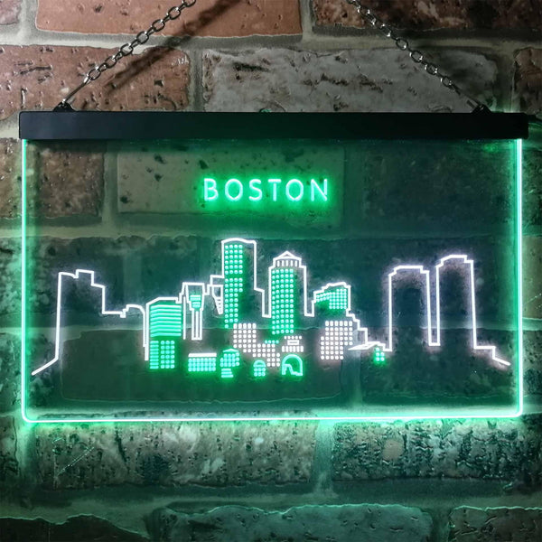 ADVPRO Boston City Skyline Silhouette Dual Color LED Neon Sign st6-i3278 - White & Green