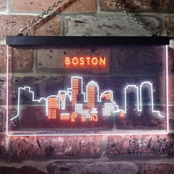 ADVPRO Boston City Skyline Silhouette Dual Color LED Neon Sign st6-i3278 - White & Orange
