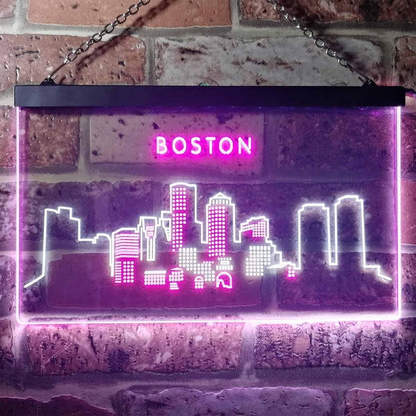 ADVPRO Boston City Skyline Silhouette Dual Color LED Neon Sign st6-i3278 - White & Purple