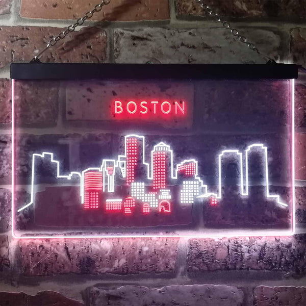 ADVPRO Boston City Skyline Silhouette Dual Color LED Neon Sign st6-i3278 - White & Red