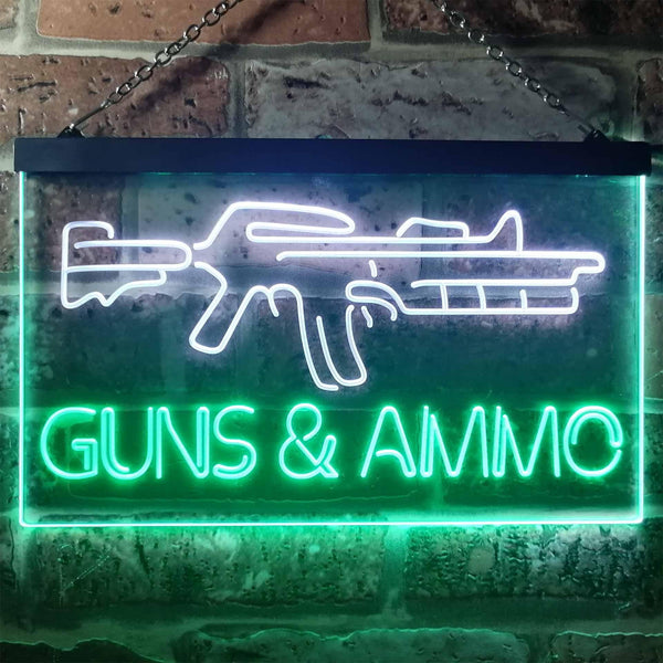 ADVPRO Guns Ammo Shop Dual Color LED Neon Sign st6-i3294 - White & Green